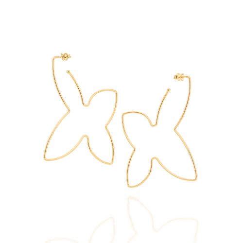 BRINCO MEIA ARGOLA BORBOLETA BANHADO A OURO 18K