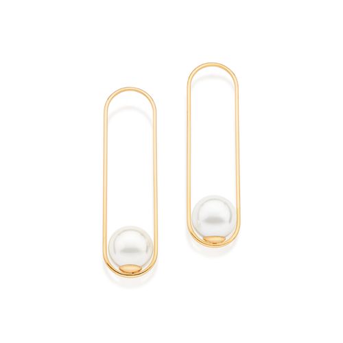 BRINCO OVAL BANHADO A OURO 18K COM PÉROLAS