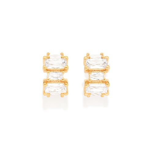 BRINCO MEIA ARGOLA BANHADO A OURO 18K COM ZIRCÔNIAS