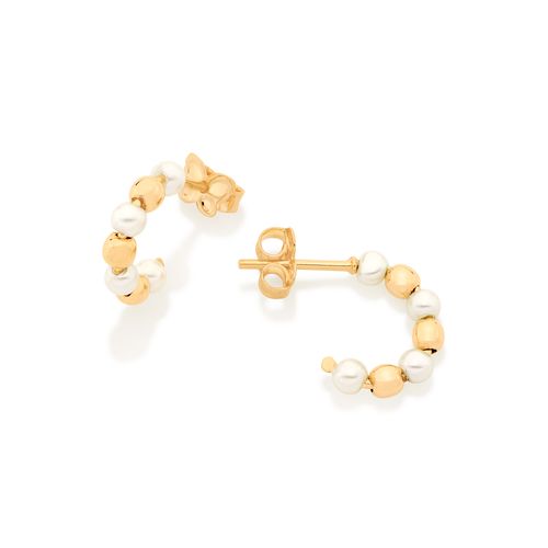BRINCO MEIA ARGOLA BANHADO A OURO 18K COM PÉROLAS