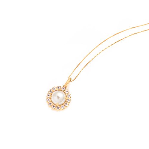 PINGENTE BANHADO A OURO 18K SOLITÁRIO COM PÉROLA E CRISTAIS