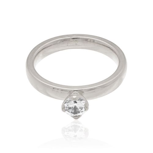 ANEL SOLITÁRIO BANHADO A RHODIUM COM ZIRCÔNIAS