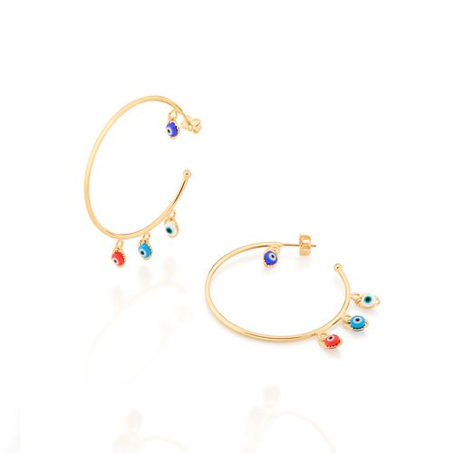 BRINCO MEIA ARGOLA OLHOS GREGOS BANHADO A OURO 18K