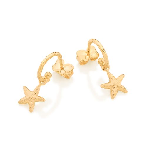 BRINCO MEIA ARGOLA ESTRELA DO MAR BANHADO A OURO 18K