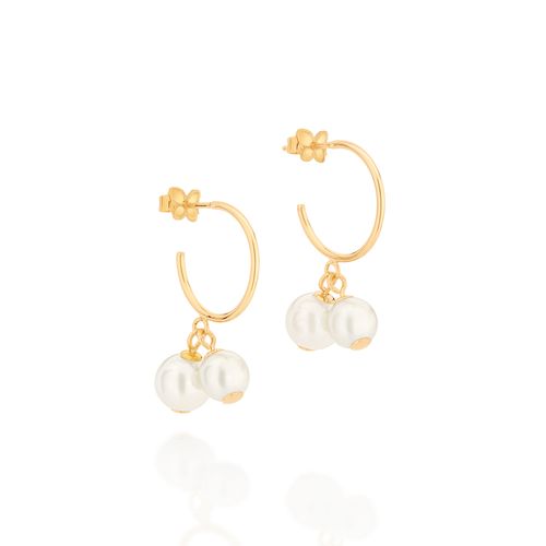 BRINCO MEIA ARGOLA BANHADO A OURO 18K COM PÉROLAS