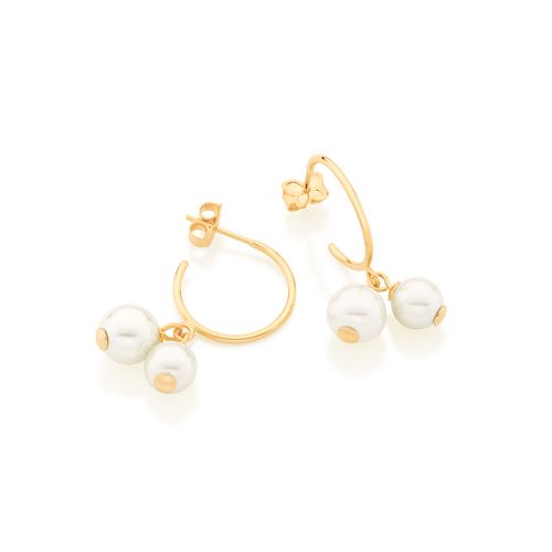 BRINCO MEIA ARGOLA BANHADO A OURO 18K COM PÉROLAS