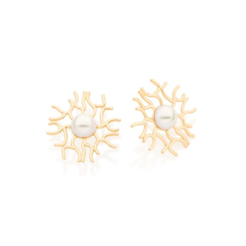 BRINCO CORAL BANHADO A OURO 18K COM PÉROLAS