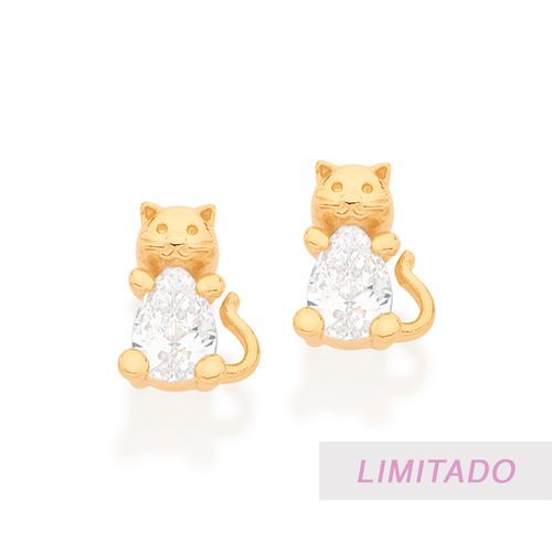 BRINCO GATO BANHADO A OURO 18K COM ZIRCÔNIA