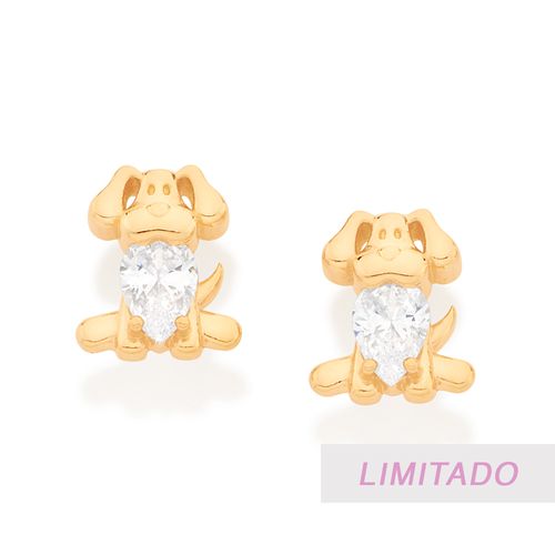 BRINCO CACHORRO BANHADO A OURO 18K COM ZIRCÔNIA