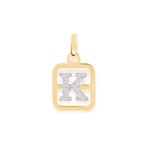 PINGENTE ALFABETO BANHADO  AOURO 18K COM APLICAÇÃO DE RHODIUM-LETRA K