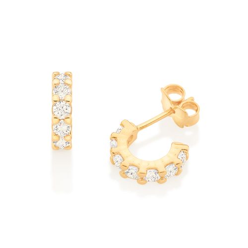 BRINCO MEIA ARGOLA BANHADO A OURO 18K COM ZIRCÔNIAS
