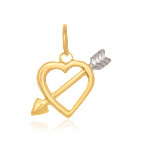 PINGENTE CORAÇÃO COM FLECHA BANHADO A OURO 18K COM APLICAÇÃO DE RHODIUM
