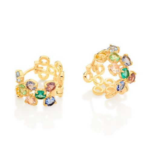 BRINCO ARGOLA BANHADO A OURO 18K COM CRISTAIS