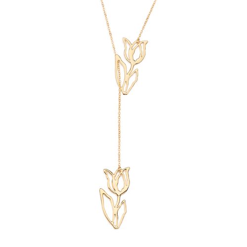 GARGANTILHA GRAVATA TULIPAS BANHADA A OURO 18K
