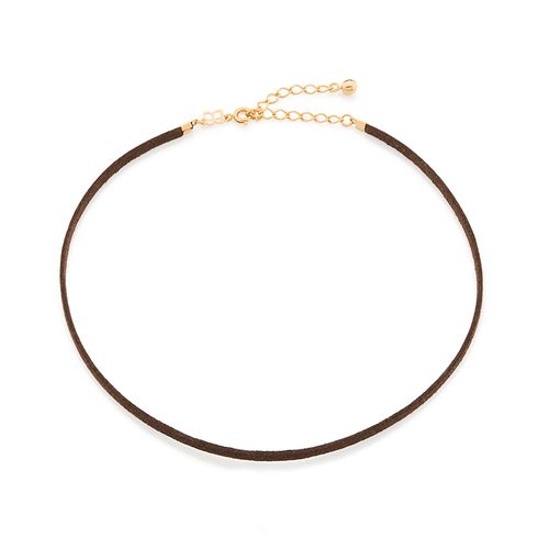 GARGANTILHA CHOKER DE COURO SINTÉTICO BANHADA A OURO 18K