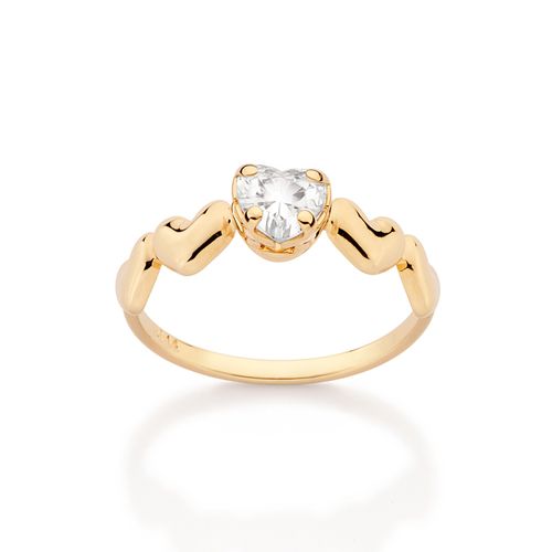 ANEL SKINNY CORAÇÕES ABAULADOS BANHADO A OURO 18K COM ZIRCÔNIA