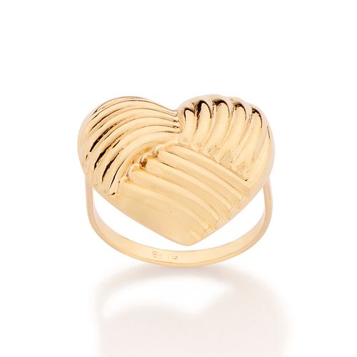 ANEL CORAÇÃO ABAULADO E TEXTURIZADO BANHADO A OURO 18K