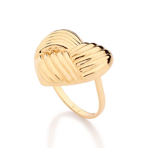 ANEL CORAÇÃO ABAULADO E TEXTURIZADO BANHADO A OURO 18K