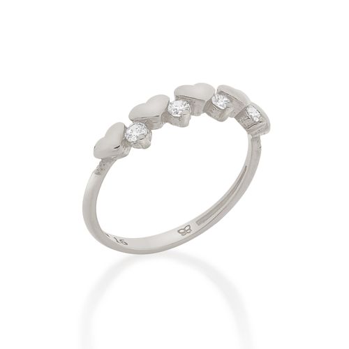 MEIA ALIANÇA CORAÇÕES BANHADA A RHODIUM COM ZIRCÔNIAS