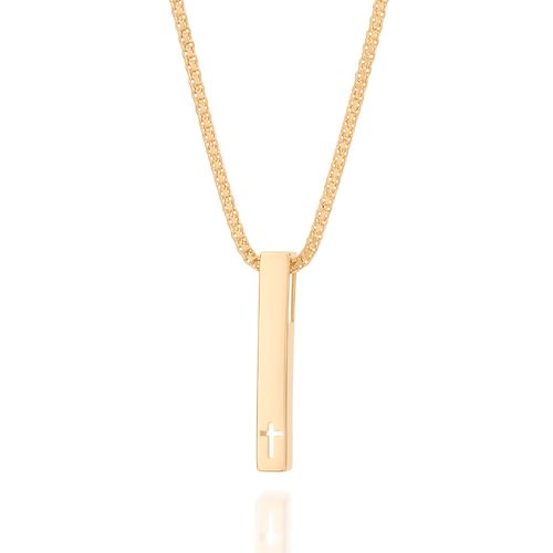 PINGENTE RETANGULAR CRUZ BANHADO A OURO 18K