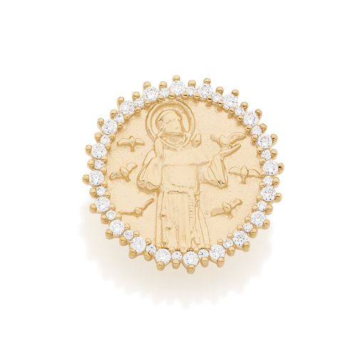 PINGENTE BANHADO A OURO 18K NO FORMATO MEDALHA SÃO FRANCISCO DE ASSIS