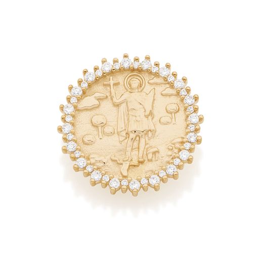 PINGENTE BANHADO A OURO 18K NO FORMATO MEDALHA DE SANTO EXPEDITO