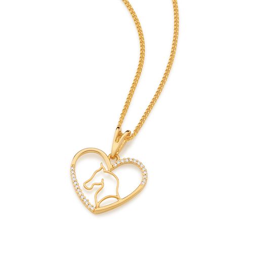 PINGENTE CORAÇÃO COM CAVALO BANHADO A OURO 18K