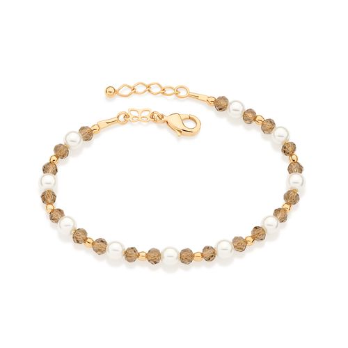 PULSEIRA BANHADA A OURO 18K COM PÉROLAS E CRISTAIS