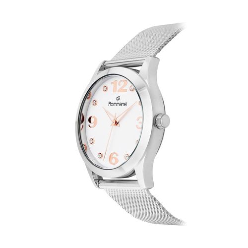 RELÓGIO ANALÓGICO SOCIAL PRATA COM ROSE E CRISTAIS