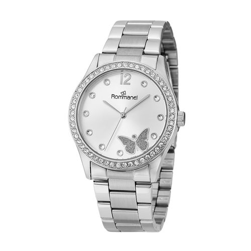 RELÓGIO ANALÓGICO SOCIAL PRATA COM BORBOLETA