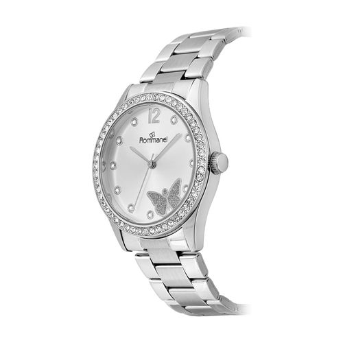 RELÓGIO ANALÓGICO SOCIAL PRATA COM BORBOLETA