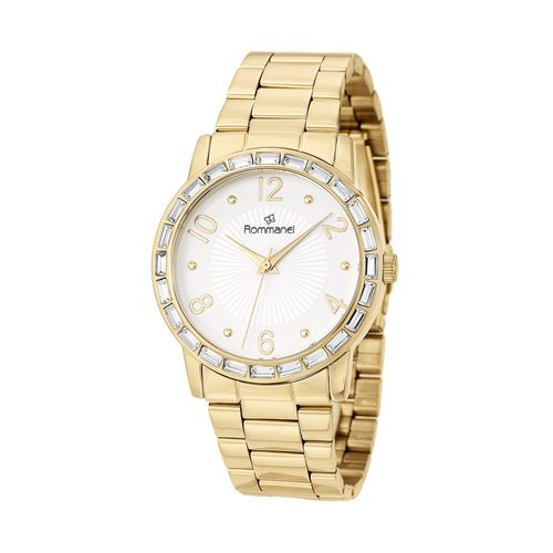 RELÓGIO ANALÓGICO SOCIAL DOURADO COM CRISTAIS BAGUETES