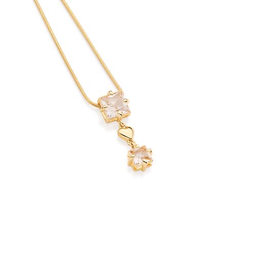 PINGENTE BANHADO A OURO 18K CORAÇÃO E CRISTAIS