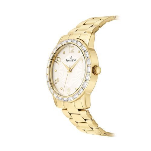 RELÓGIO ANALÓGICO SOCIAL DOURADO COM CRISTAIS BAGUETES