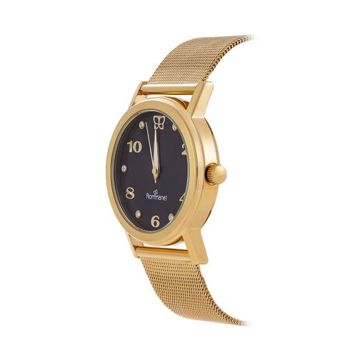 RELÓGIO ANÁLOGICO SOCIAL DOURADO COM CRISTAIS E BORBOLETA