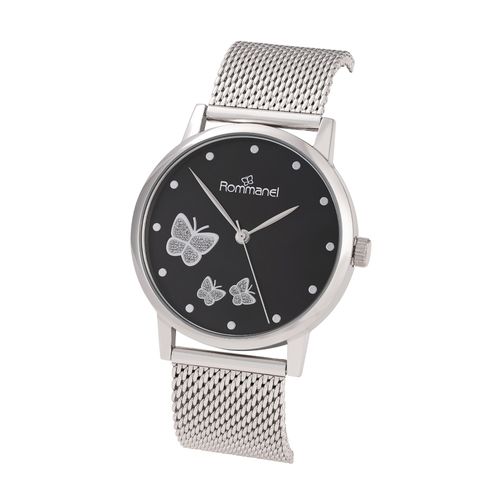 RELÓGIO ANÁLOGICO SOCIAL PRATA COM BORBOLETAS