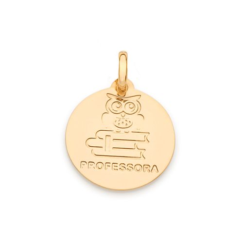 MEDALHA PROFISSÃO PROFESSORA BANHADA A OURO 18K
