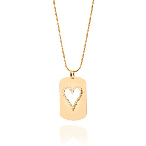 PINGENTE RETANGULAR CORAÇÃO BANHADO A OURO 18K