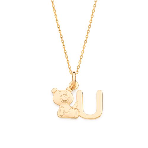 PINGENTE URSO E LETRA BANHADO A OURO 18K-LETRA U