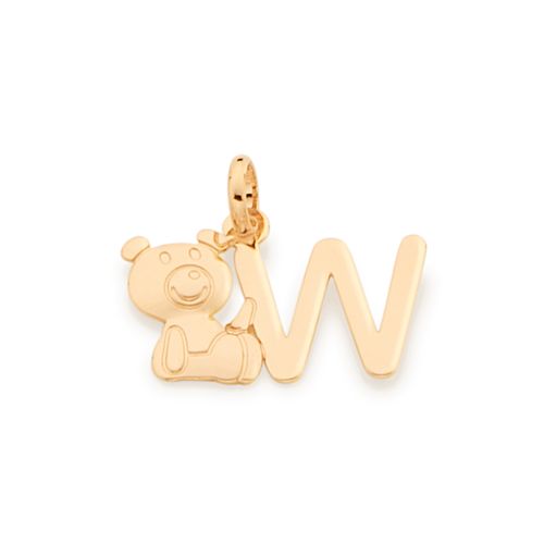PINGENTE URSO E LETRA BANHADO A OURO 18K-LETRA W