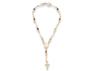 PULSEIRA ROSÁRIO BANHADA A OURO 18K COM CRISTAIS COLORIDOS