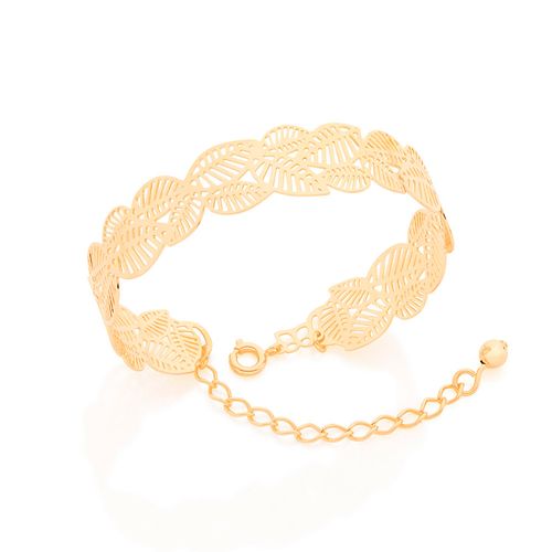 BRACELETE BANHADO A OURO 18K COM DETALHES DE FOLHAS