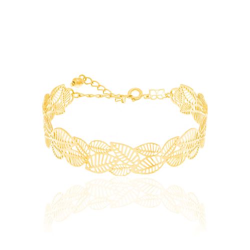 BRACELETE BANHADO A OURO 18K COM DETALHES DE FOLHAS