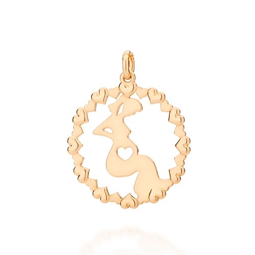 PINGENTE BANHADO A OURO 18K COM MULHER GRÁVIDA AO CENTRO.