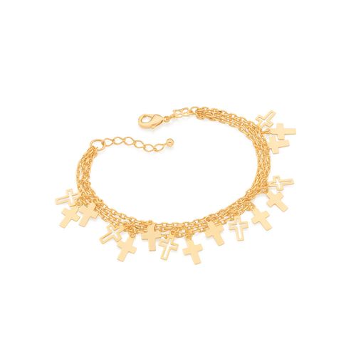 PULSEIRA BANHADA A OURO 18K COM BERLOQUES DE CRUZ
