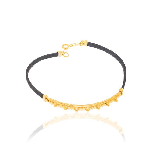 PULSEIRA DE COURO 18K COM DETALHES BANHADO A OURO 18K