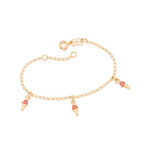 PULSEIRA BANHADA A OURO 18K COM PINGENTES NO FORMATO DE SORVETE