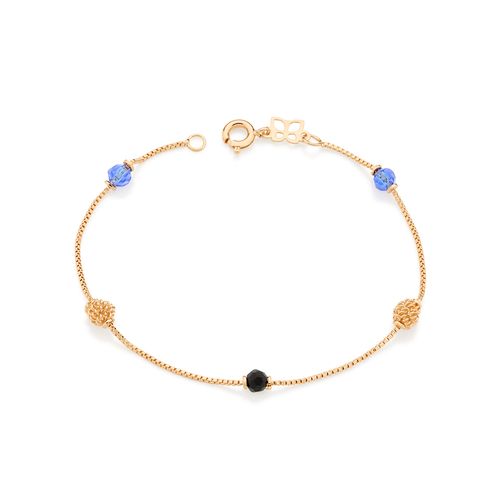 PULSEIRA BANHADA A OURO 18K COM PEDRAS E BOLAS DE FIO TRABALHADAS