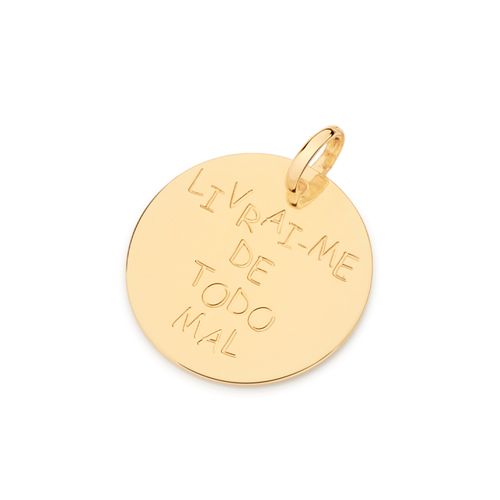 MEDALHA LIVRAI-ME DE TODO MAL BANHADA A OURO 18K