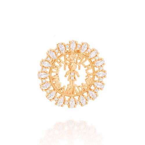 PINGENTE REDONDO BANHADO A OURO 18K COM MENINA AO CENTRO